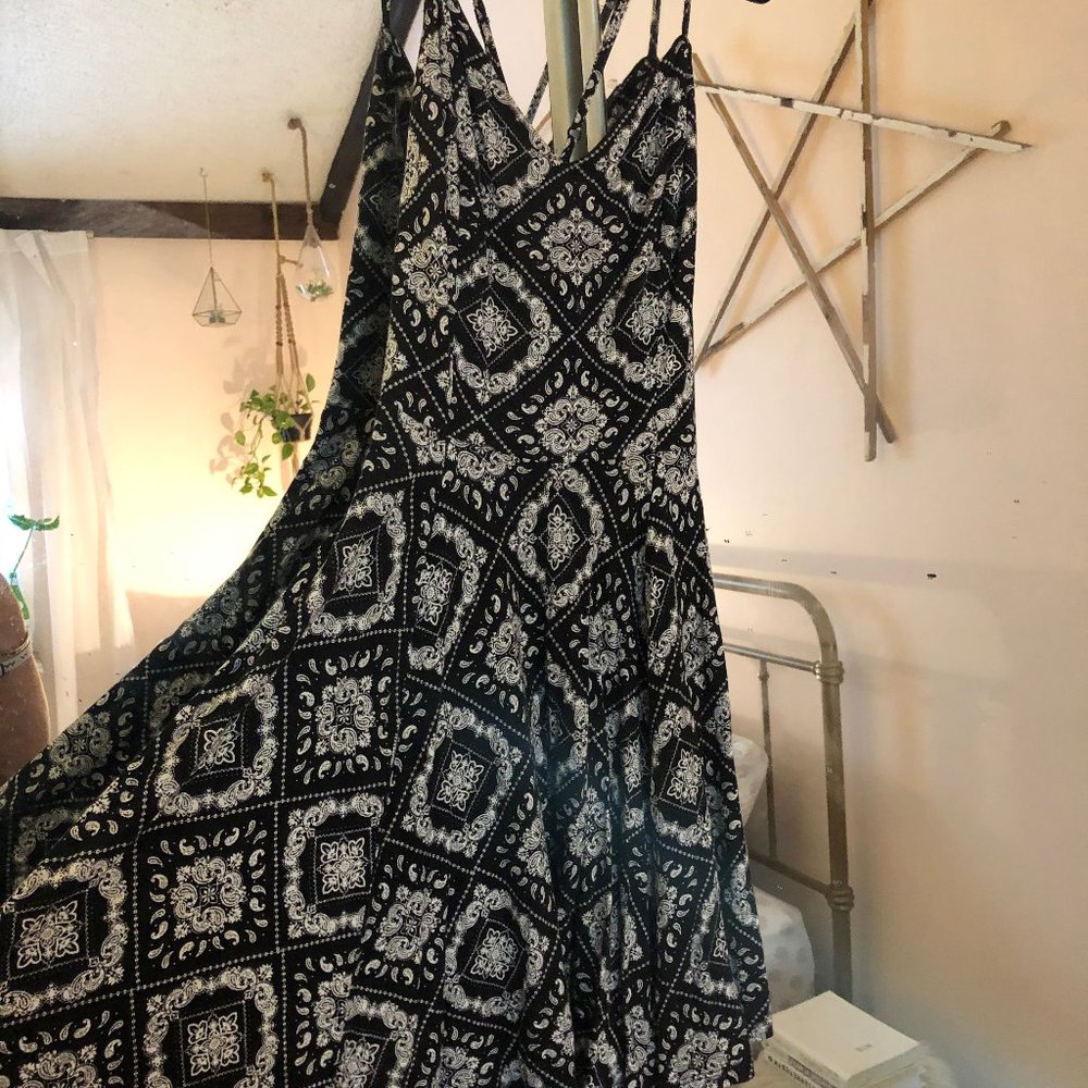 Funky Print Tank Mini Dress Criss Cross Back